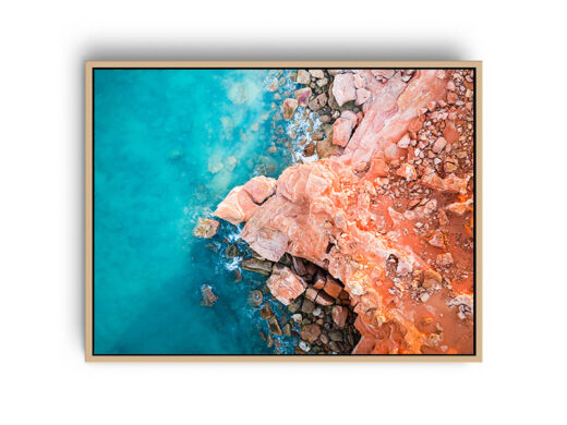 Gantheaume Point landscape aerial drone photo stretched canvas with oak frame