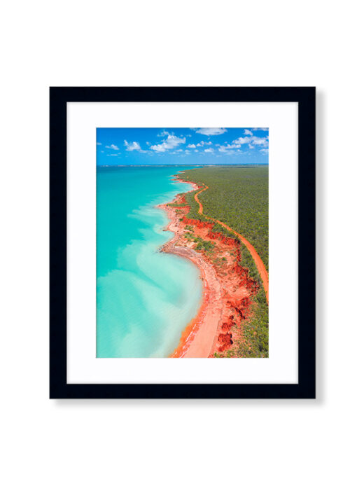 An Aerial Drone Photo of Crab Creek Road in Roebuck Bay, Broome Western Australia. Available as a Fine Art Framed Photo Print.
