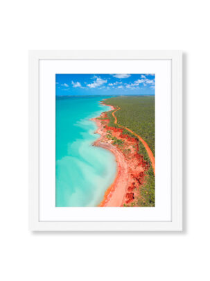An Aerial Drone Photo of Crab Creek Road in Roebuck Bay, Broome Western Australia. Available as a Fine Art Framed Photo Print.