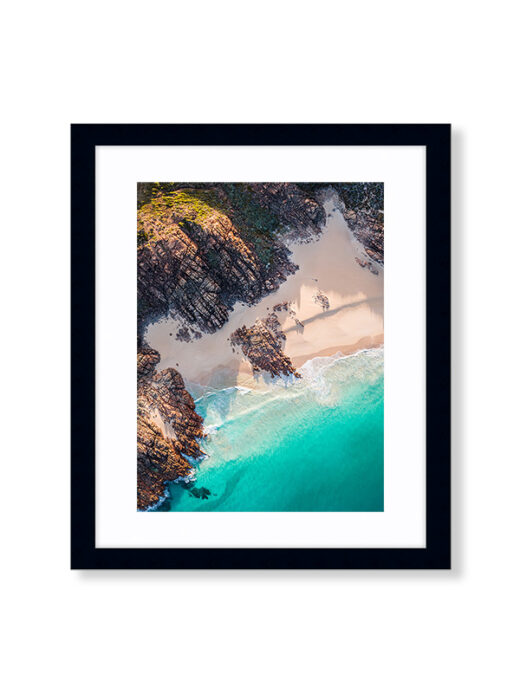 An Aerial Drone Photo of Injidup Bay in Yallingup, Margaret River Western Australia. Available as a fine art framed photo print.