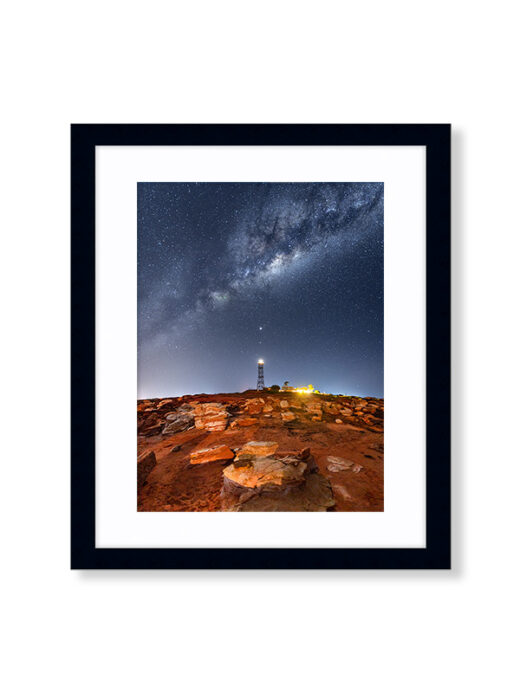 An Night Sky Astro Photo of a the Milky Way at Gantheaume Point Lighthouse in Broome Western Australia. Available as a fine art framed photo print.