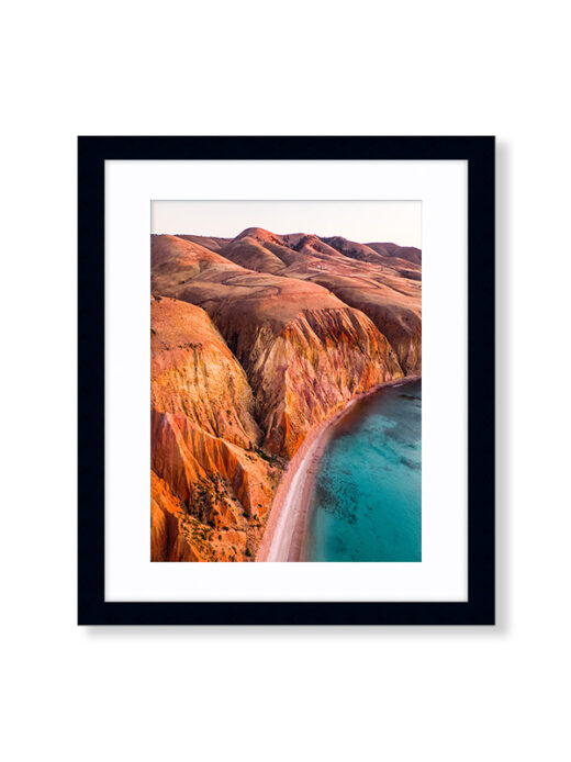 An Aerial Drone Photo of Sellicks Beach at Sunset in South Australia. Available as a fine art framed photo print.