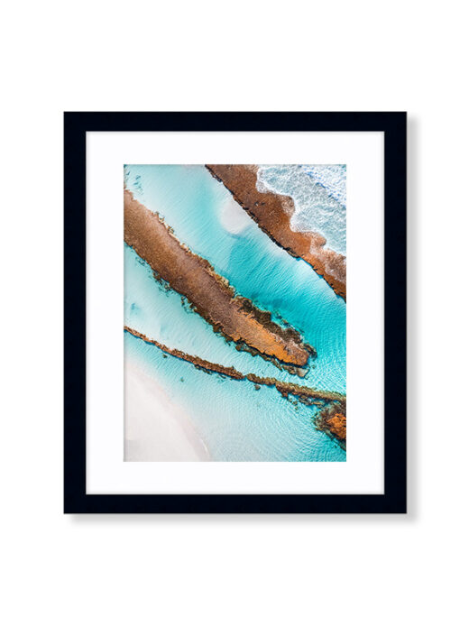 An Aerial Sunrise Photo of West Beach Reef in Esperance. Available as a fine art framed photo print.