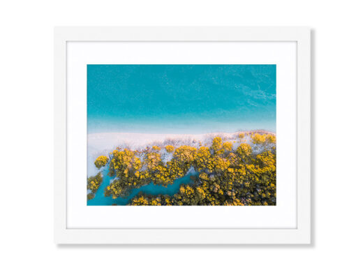 An Aerial Drone Photo of Sunrise at Willie Creek Mangroves. Available as a fine art framed photo print.