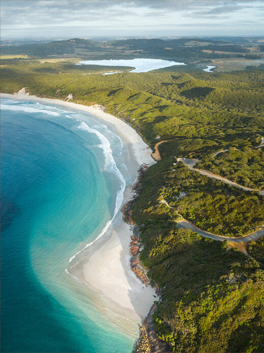 Mutton Bird Beach in Albany Western Australia at Sunrise from a drone