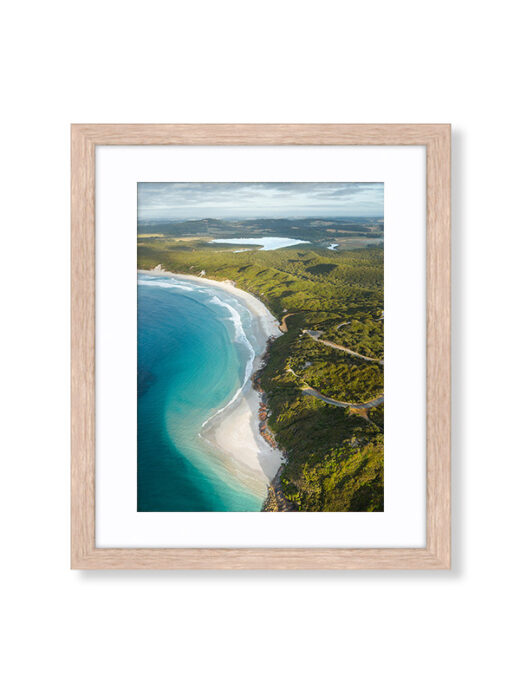 An Aerial Drone Photo of Mutton Bird Beach in Albany. Available as a fine art framed photo print.