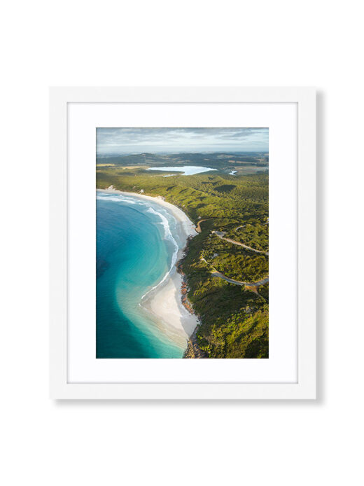 An Aerial Drone Photo of Mutton Bird Beach in Albany. Available as a fine art framed photo print.