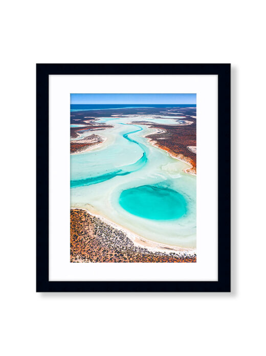 An Aerial Drone Photo of the Big Lagoon in Shark Bay, Broome. Available as a fine art framed photo print.