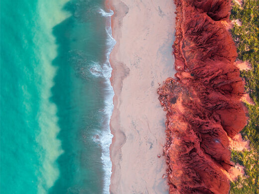 James Price Point Cliffs and Ocean from a drone at sunrise on the dampier peninsula in Broome Western Australia available as a fine art framed or canvas print