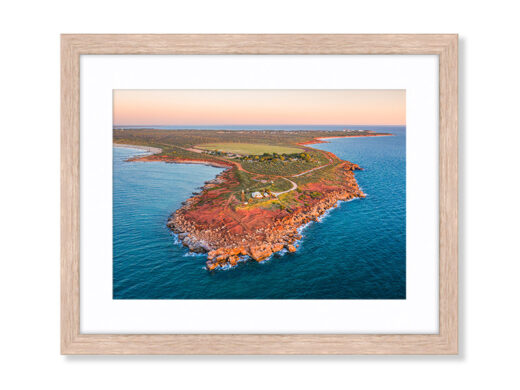 An Aerial Drone Photo of Gantheaume Point at Sunrise in Broome Western Australia. Available as a fine art framed photo print.