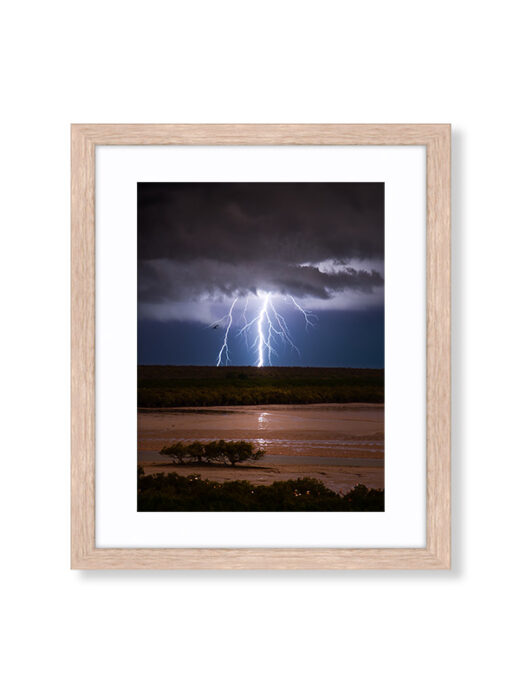 Dampier Creek Roebuck Bay Lightning Strike in Broome. Available as a fine art framed photo print.