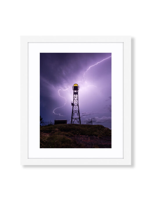 Gantheaume Point Lightning Framed White Photo Print