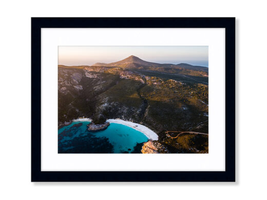 An Aerial Drone Photo of Little Beach in Two Peoples Bay, Albany, Western Australia. Available as a Fine Art Framed Photo Print.