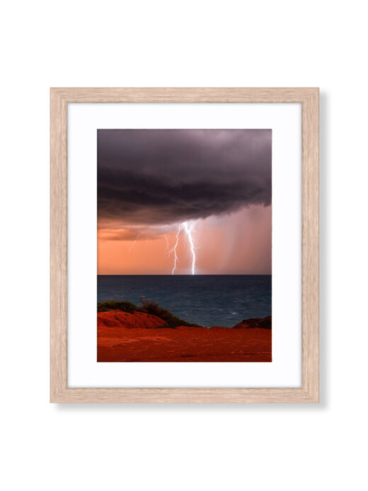 Gantheaume Point Storm Lightning Bolt Raw Oak Framed Print