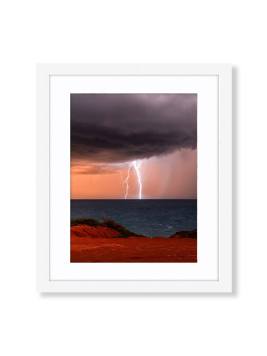 Gantheaume Point Storm Lightning Bolt White Framed Print