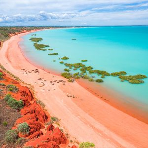 Drone photo of Simpsons Beach in Roebuck Bay Broome during high tide available as a fine art photo framed or canvas print